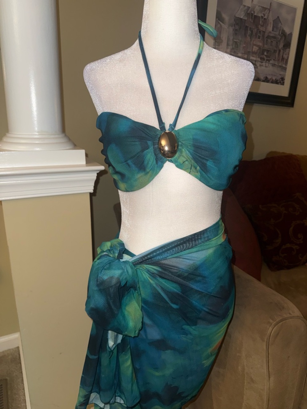 NEW: Fashion Nova Teal & Green Bikini with Sarong